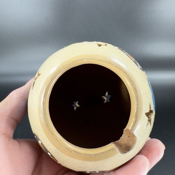 Hand Crafted Pottery Luminary Tea Light Holder Norman Calero Flower Butterfly - Picture 7 of 16